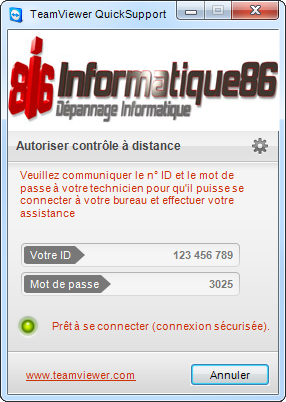 Fenetre ID Teamviewer - depannage-a-distance.informatique86.fr 